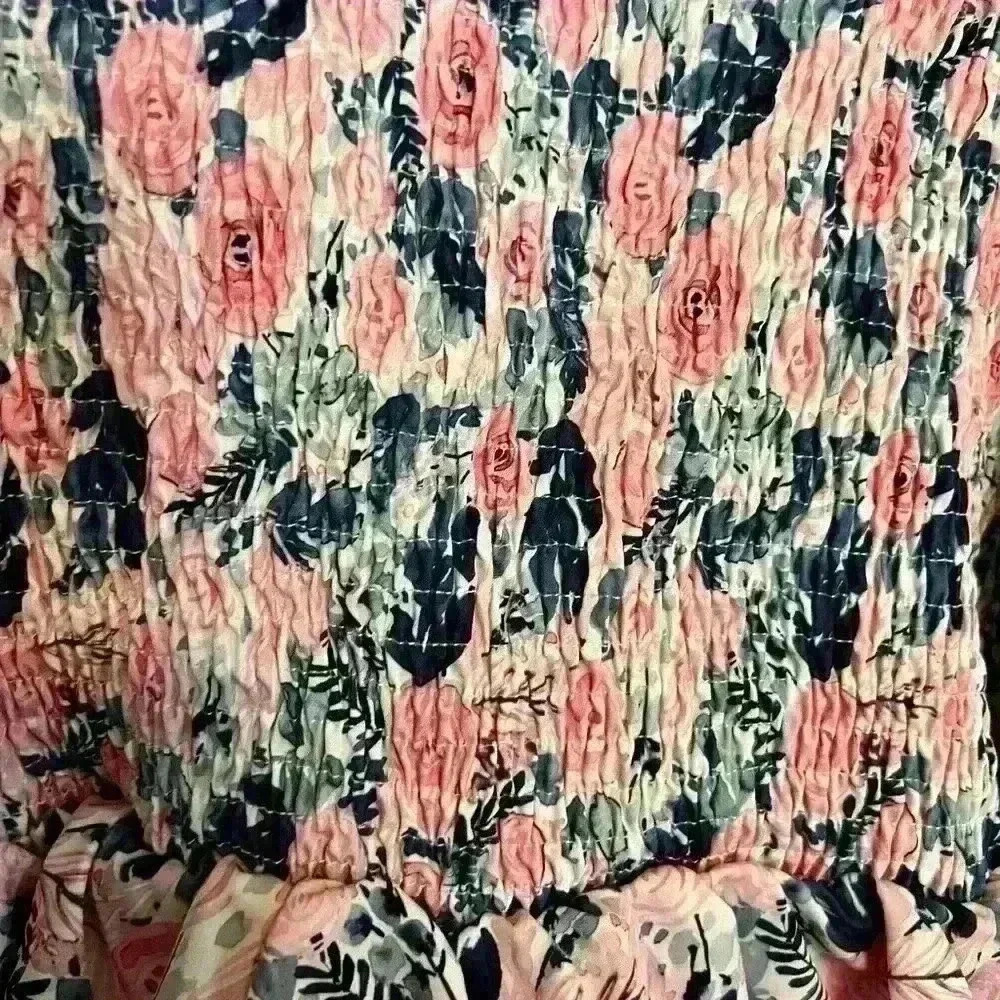 Floral Ruffle Stretchy Long Sleeve Crop Top, Size Large - Picture 2 of 3